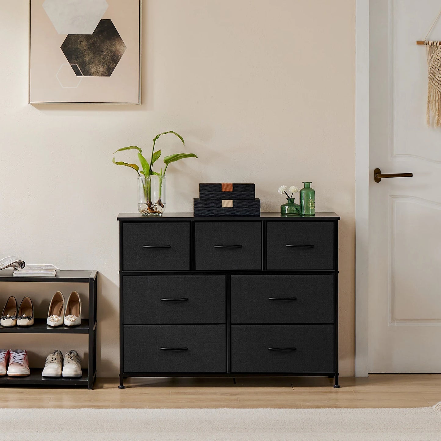 JHK Dresser With Seven Fabric Drawers For Bedroom Storage