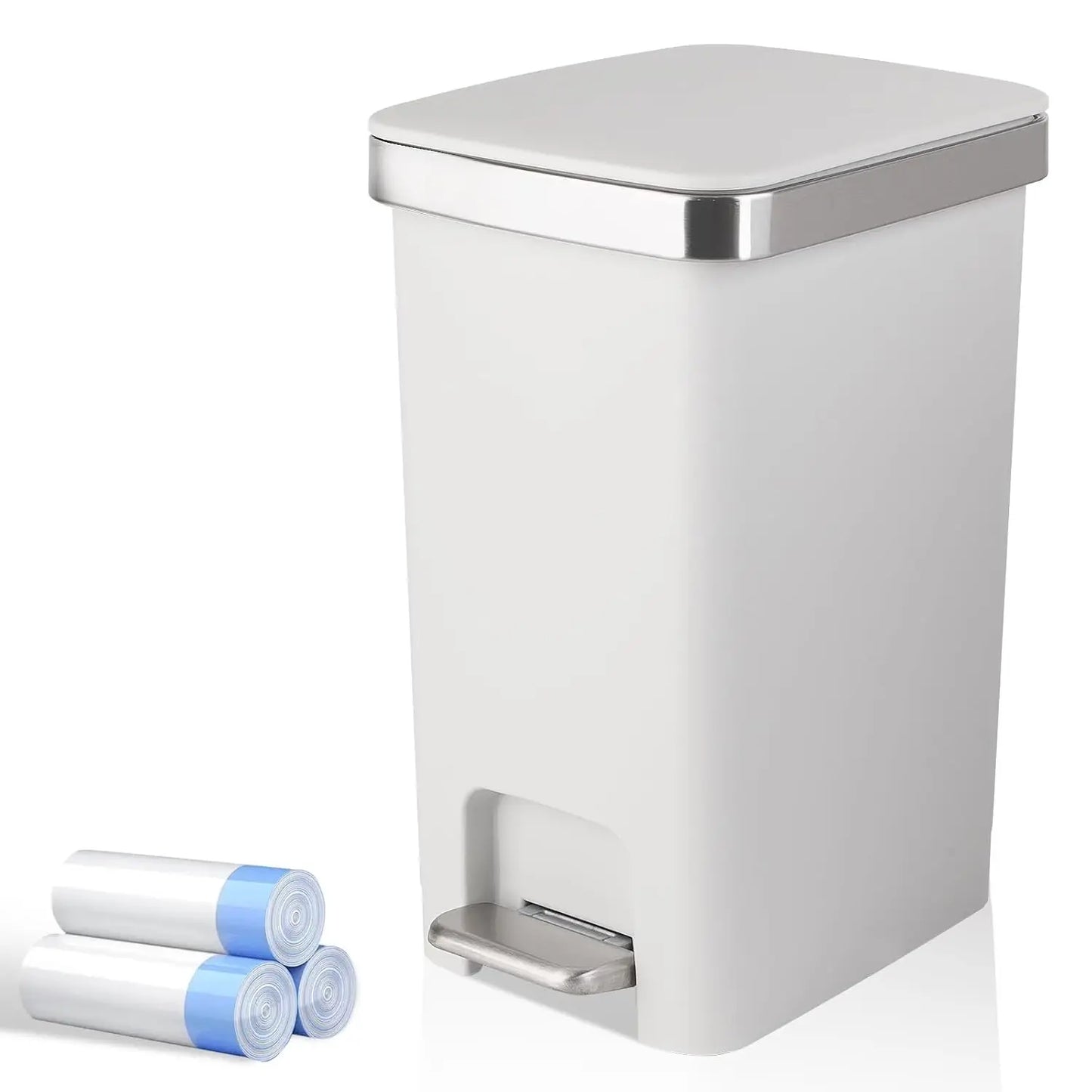 Bathroom Trash Can w/ Lid and 3 Rolls Trash Bags,