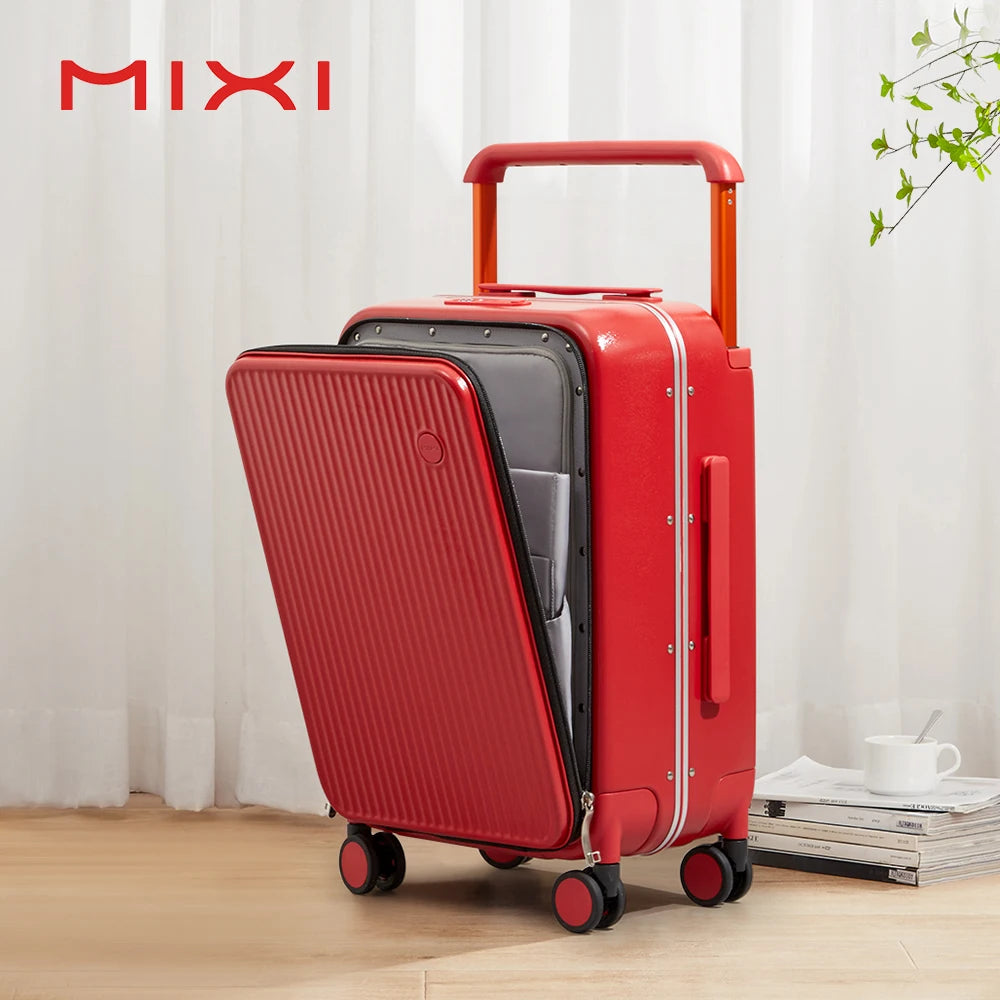 Mixi Front Laptop Pocket Carry-On Luggage With Aluminum Frame Spinner