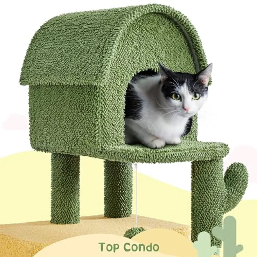 Cactus Cat Tree Multi Level Tower With Condos And Bowls
