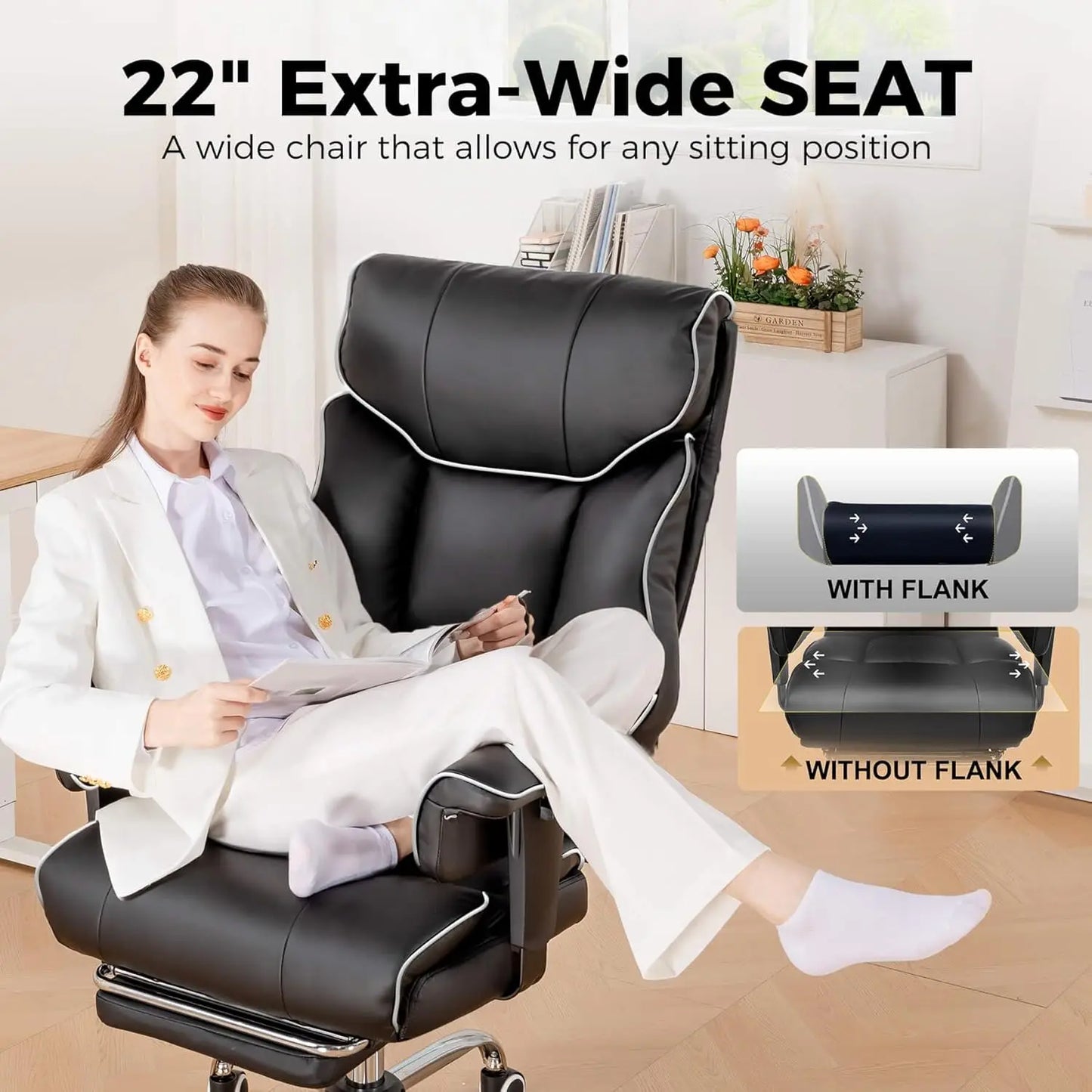 Big and Tall Office Chair 400lbs High Back Gaming Chair with Ergonomic Lumbar Support & Pocket Spring Cushion for Lower Back Pai