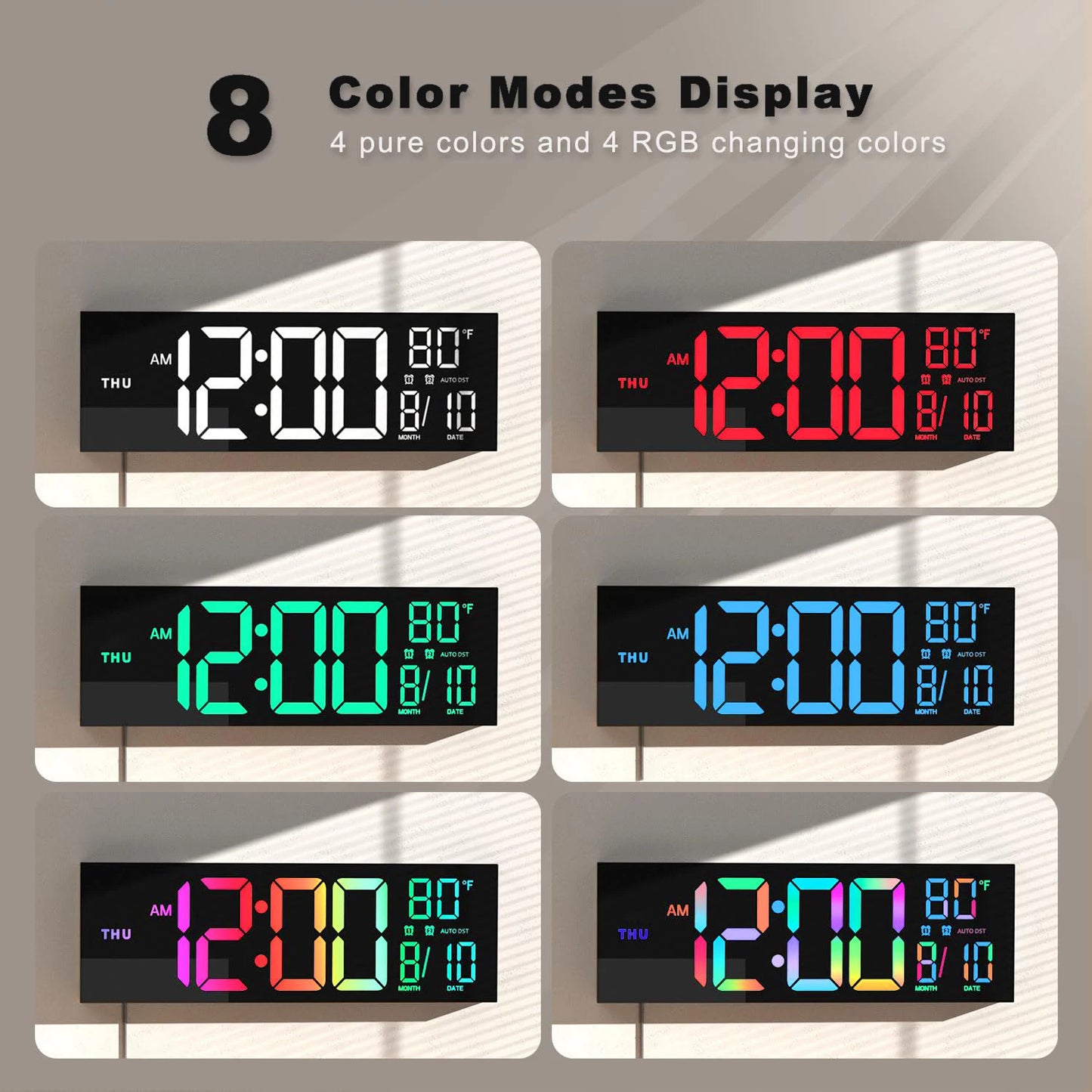 Hign-concerned Digital Wall Clock With LED Display Remote RGB Temperature