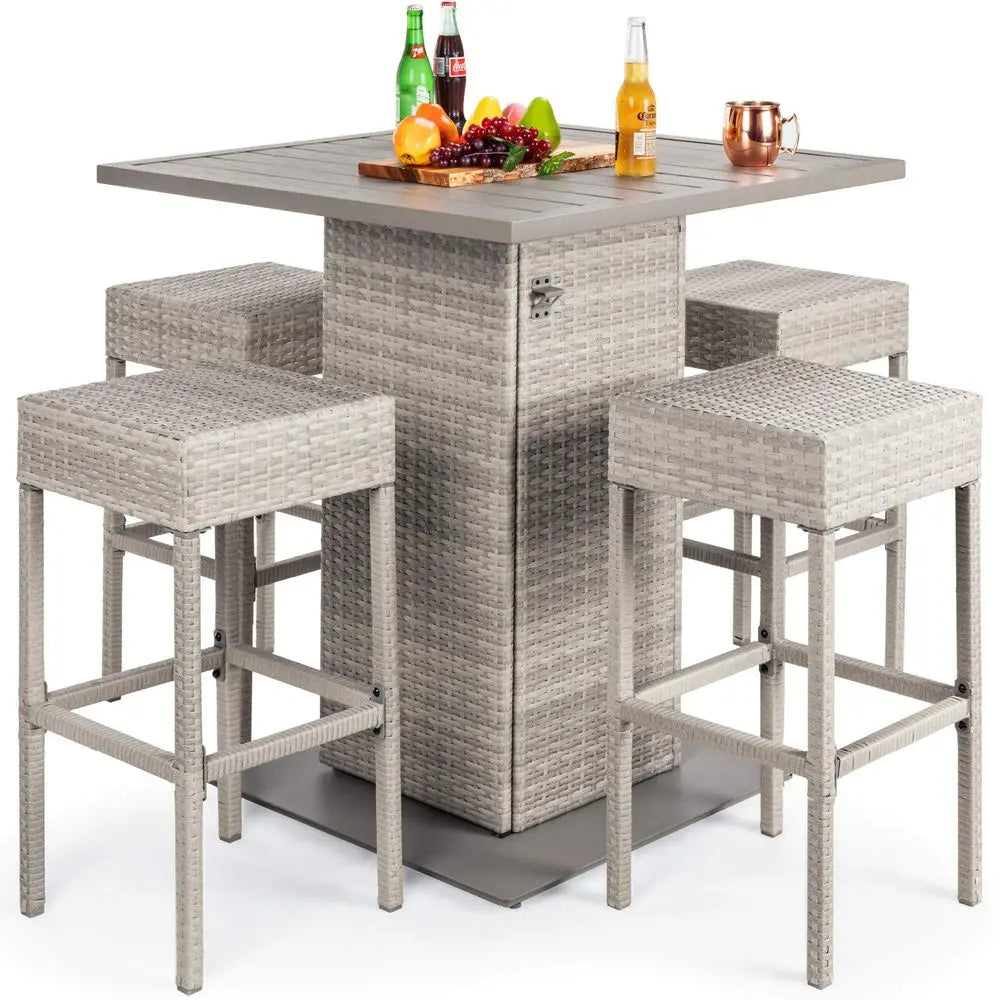 Outdoor Wicker Bar Table Set With Built-In Bottle Opener