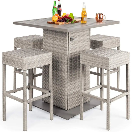 Outdoor Wicker Bar Table Set With Built-In Bottle Opener