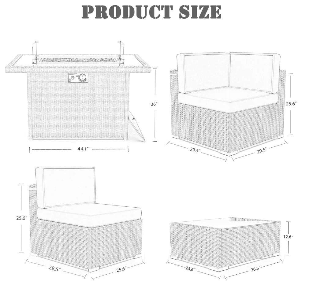 General Use Outdoor Furniture Propane Fire Pit Patio Set