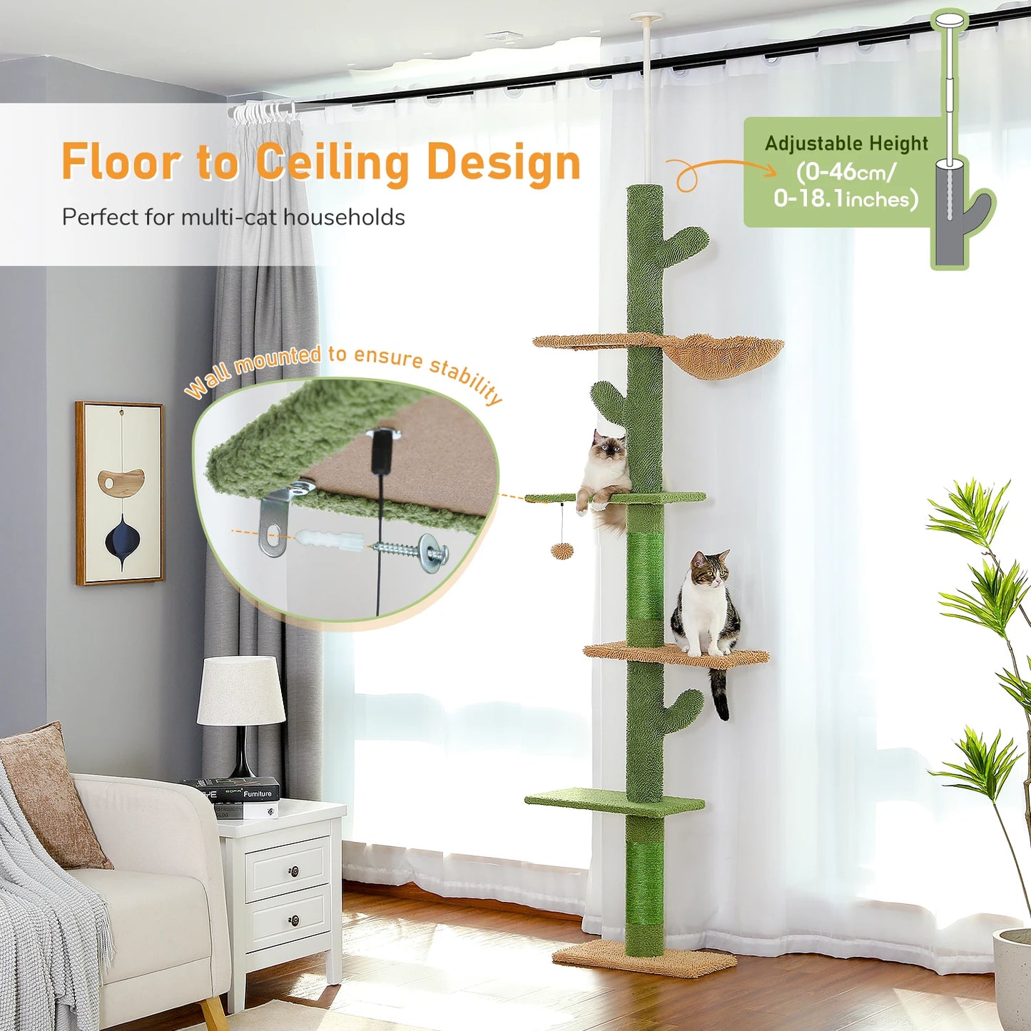 PAWZ Road 5 Tier Floor to Ceiling Cat Tree Hammock