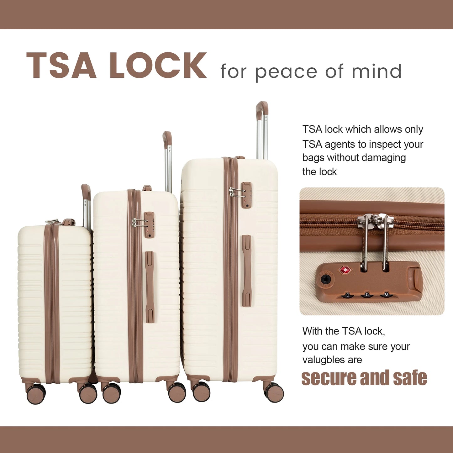 Amalodie Luggage Set 3 Piece ABS Spinner Wheels TSA Lock