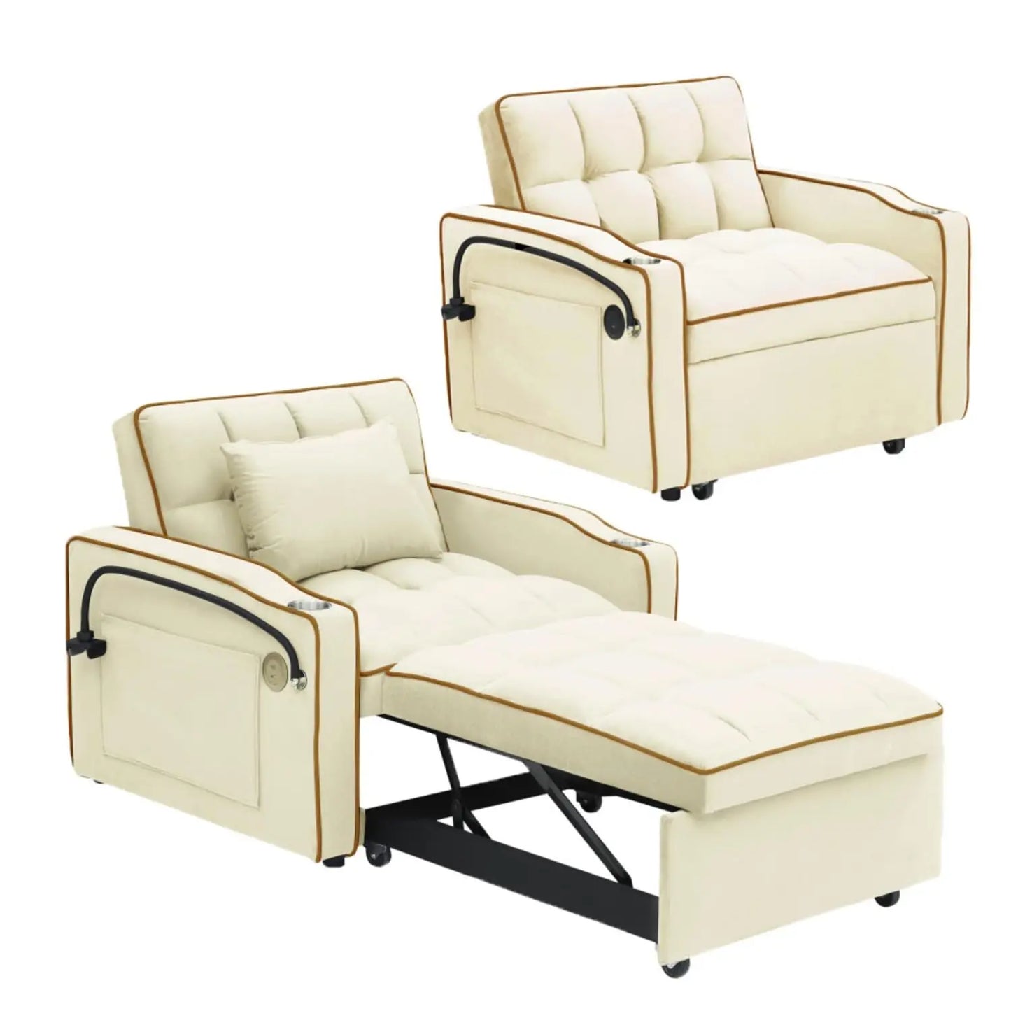 3 in 1 Modern Velvet Convertible Pull Out Sofa Bed, Upholstered Convertible Sleeper Chair Couch Bed with Adjustable, Customized