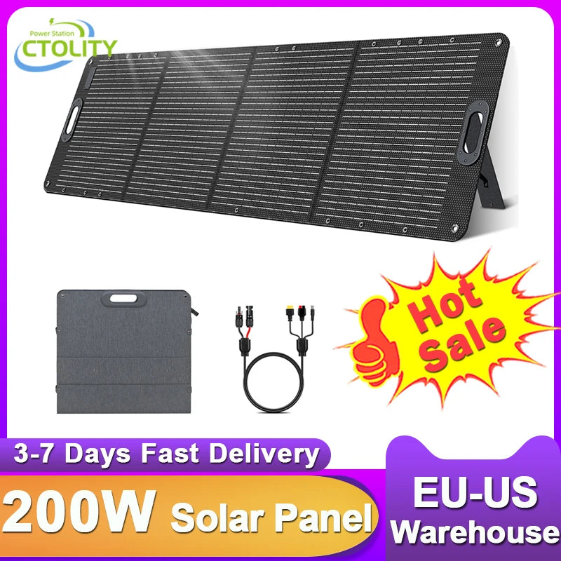 CTOLITY 200W Portable ETFE Solar Panel Foldable Camping Charger