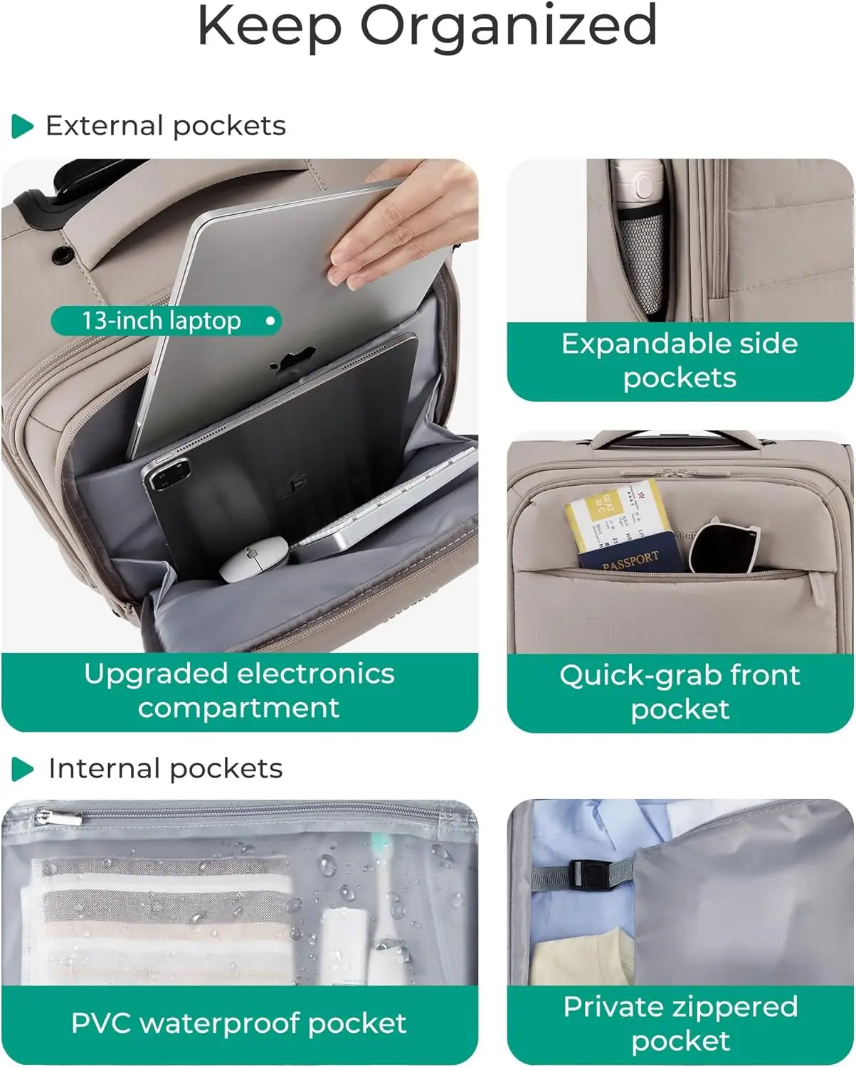 Lightweight Underseat Luggage With Wheels And Wet Dry Pockets