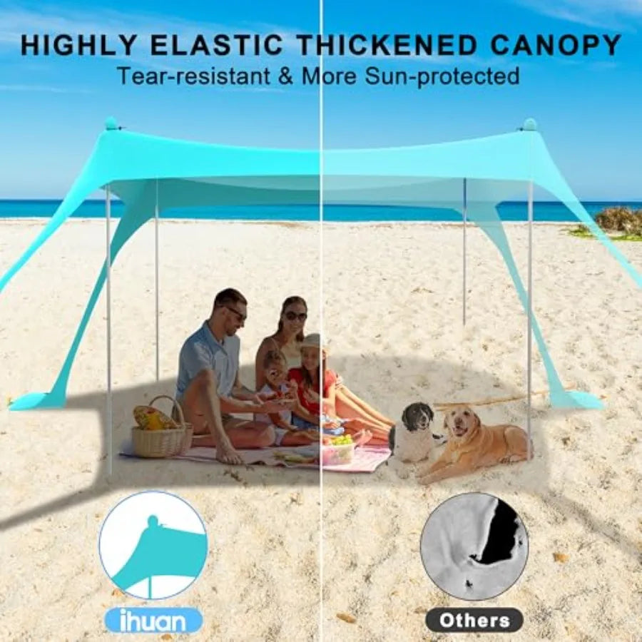 Beach Tent Shelter UPF50 With 4 Aluminum Poles Easy Setup