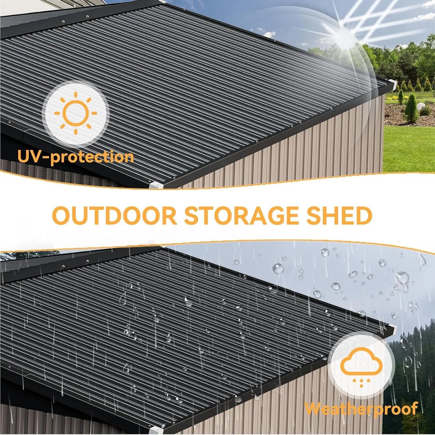 Outdoor Metal Storage Shed With Sloped Roof And Lockable Double Doors