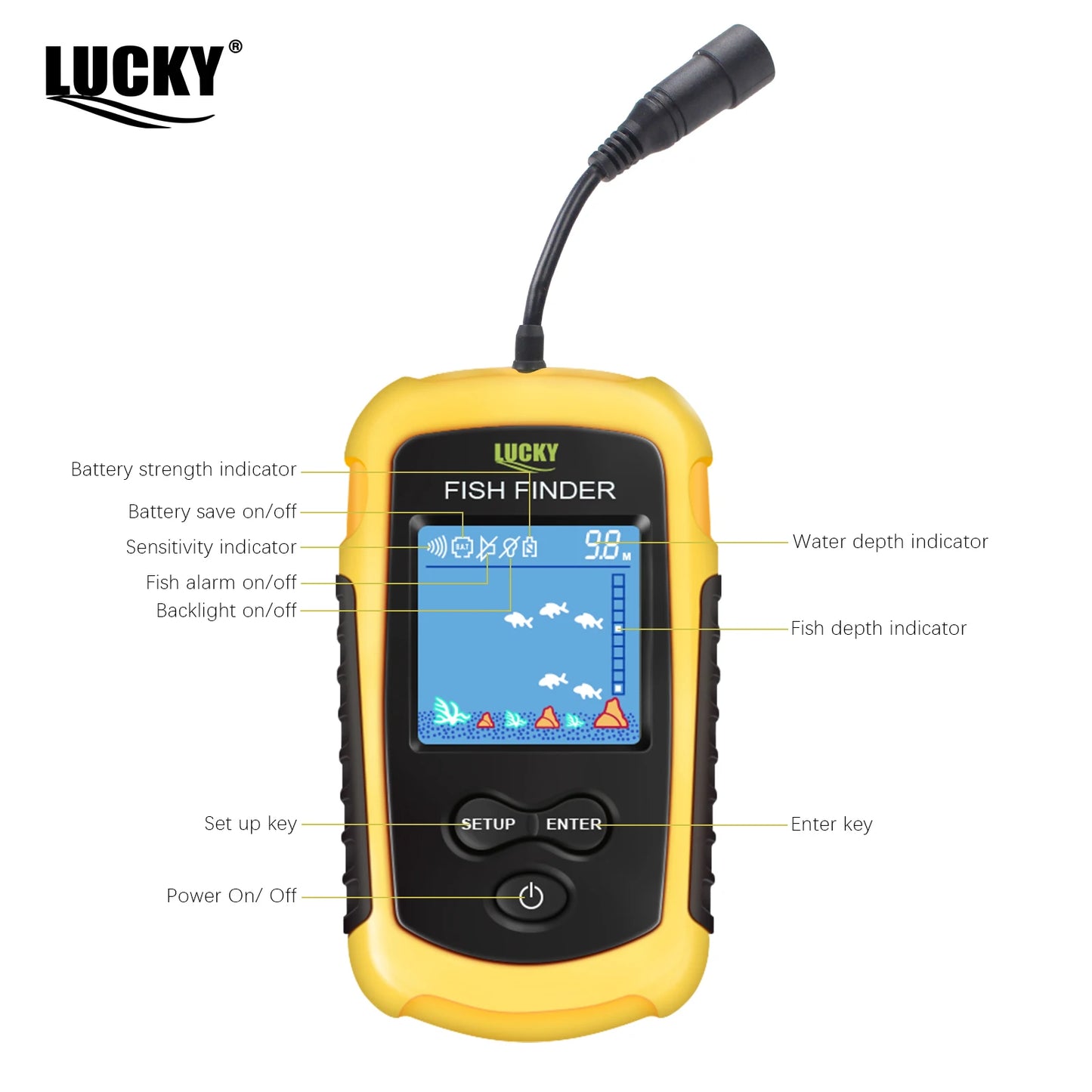 LuckyLaker FFC1108 Alarm 100M Portable Sonar Fish Finder