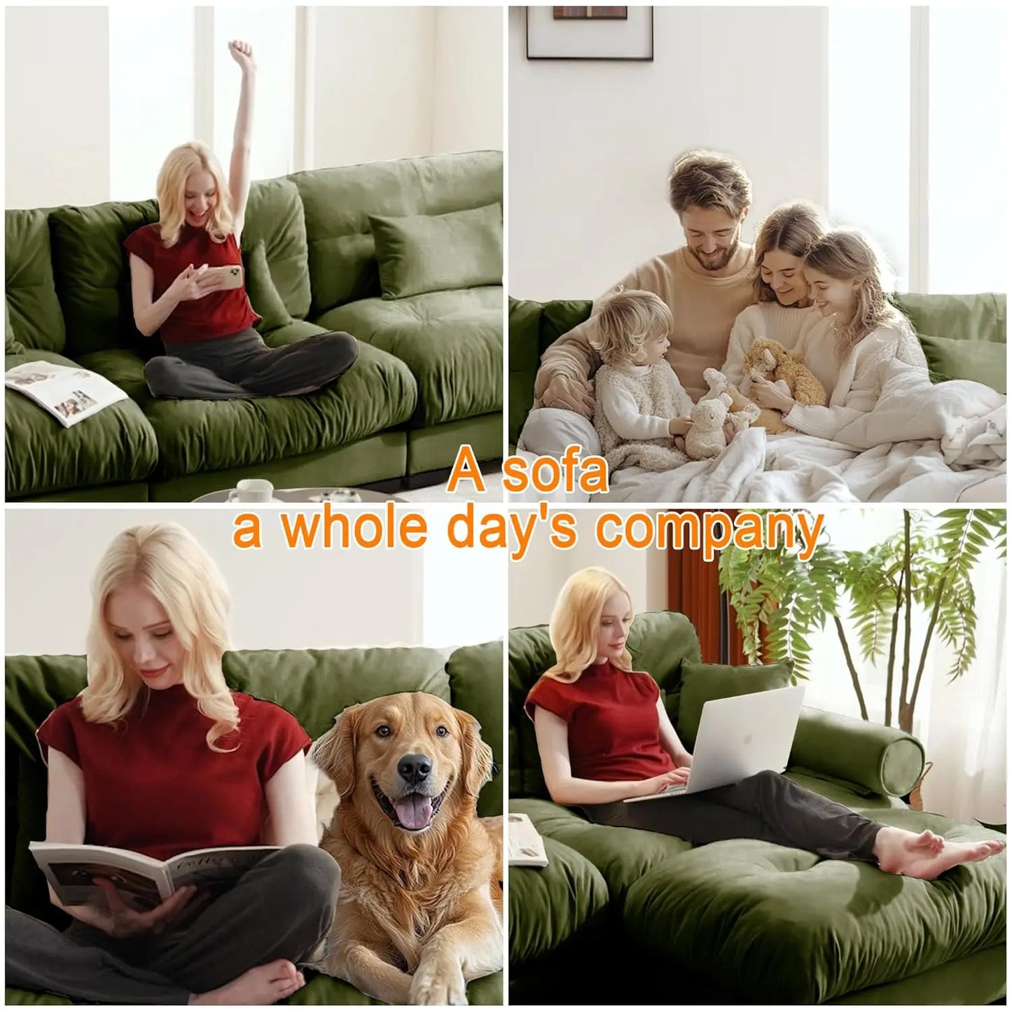 U Shaped Modular Sectional Sofa With Ottoman Velvet