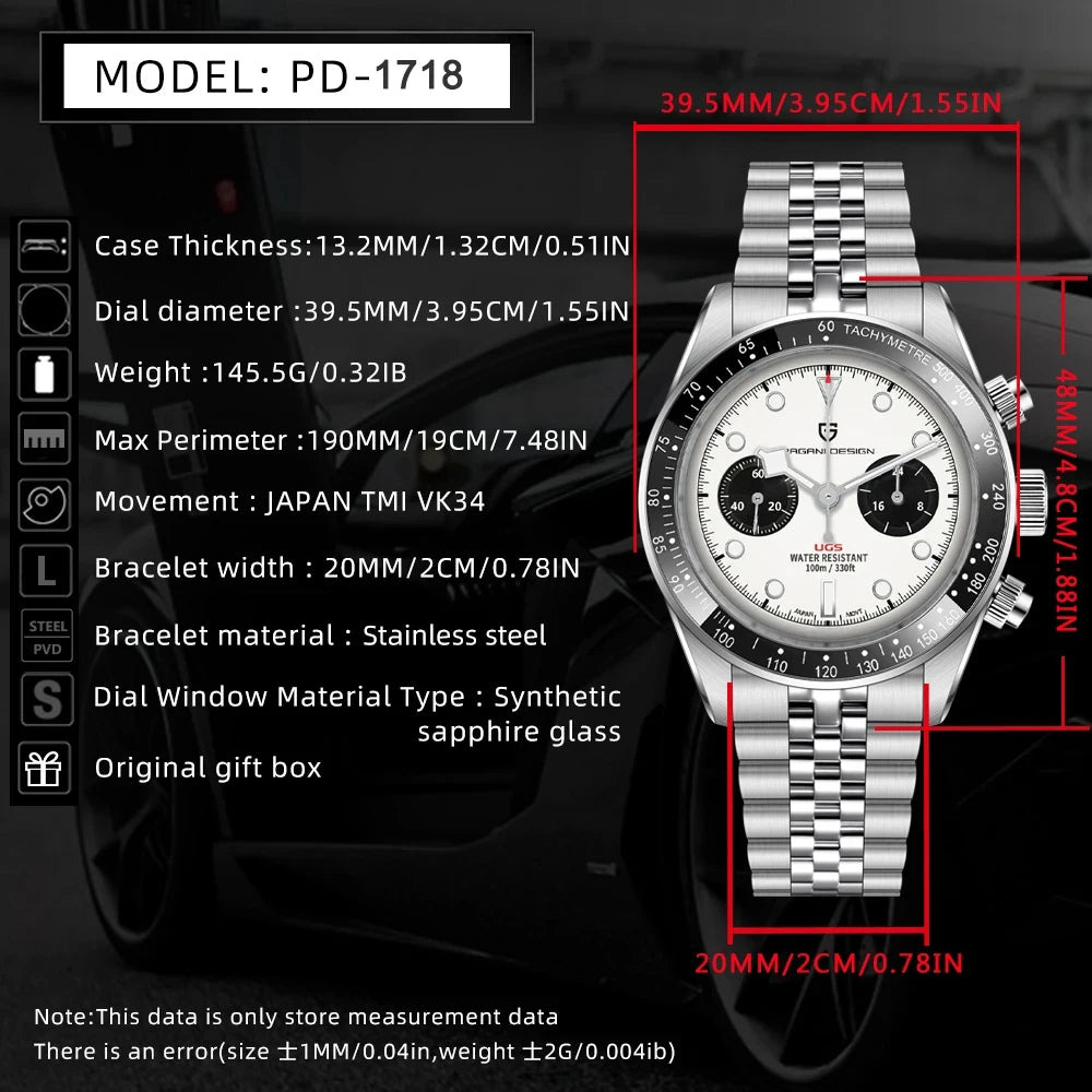 PAGANI DESIGN Panda Chronograph Stainless Steel Bracelet Watch