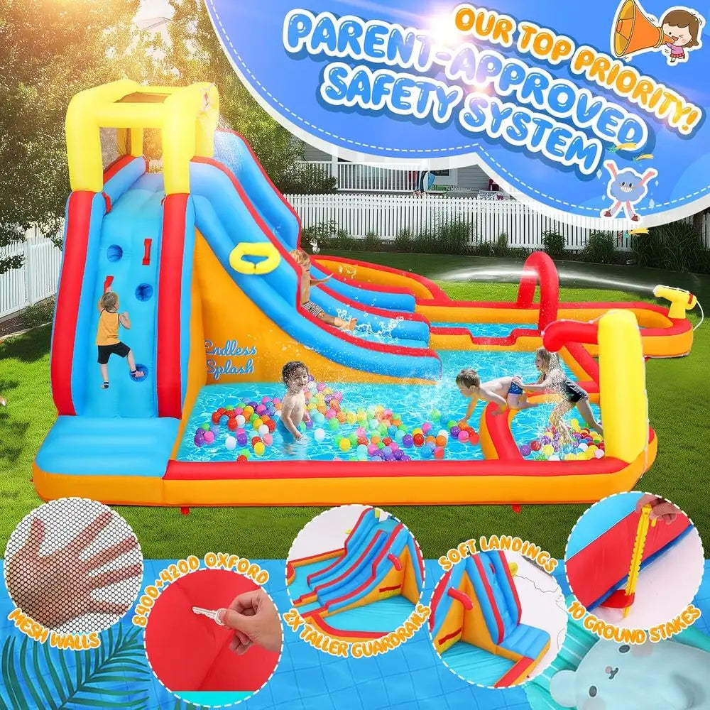 OLOEY Iatable Dual-Lane Water Slide Obstacle Course