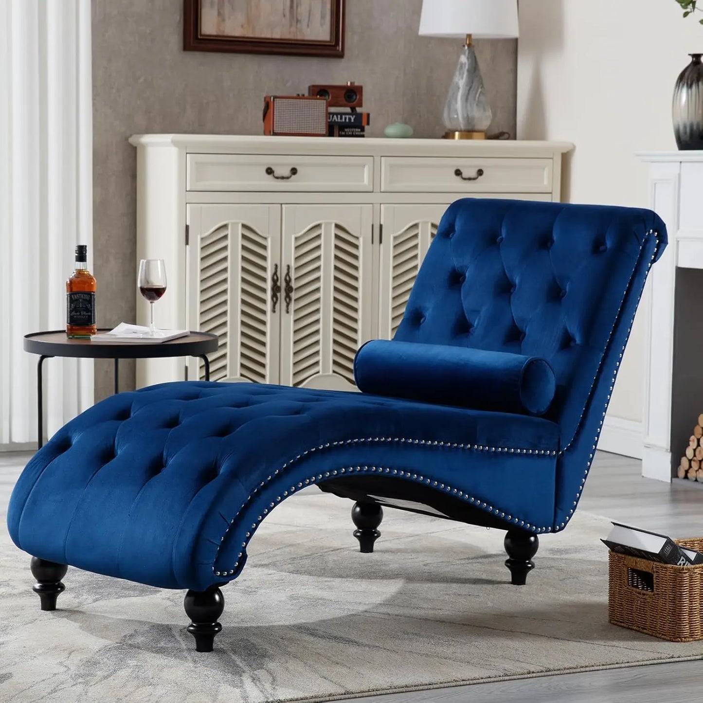 Chaise Lounge Indoor,Velvet Upholstered Lounge Chair Button-Tufted Armless Chair with Pillow, for Bedroom Living, Customized