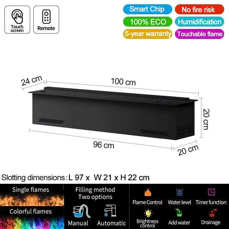 AFLYEVER Smart Water Vapor Fireplace 3D Flame Tuya App