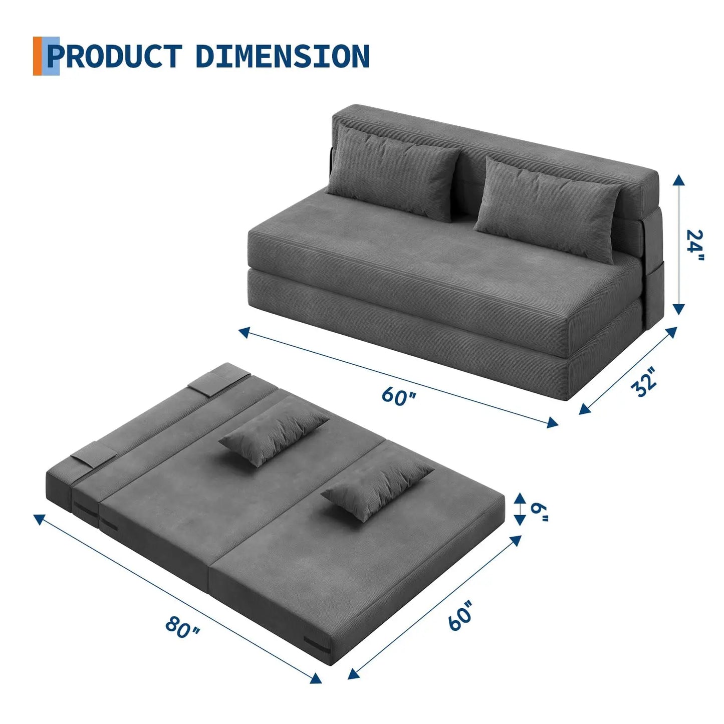 HobbyLane 4 In 1 Folding Sofa Bed Convertible Sleeper Loveseat