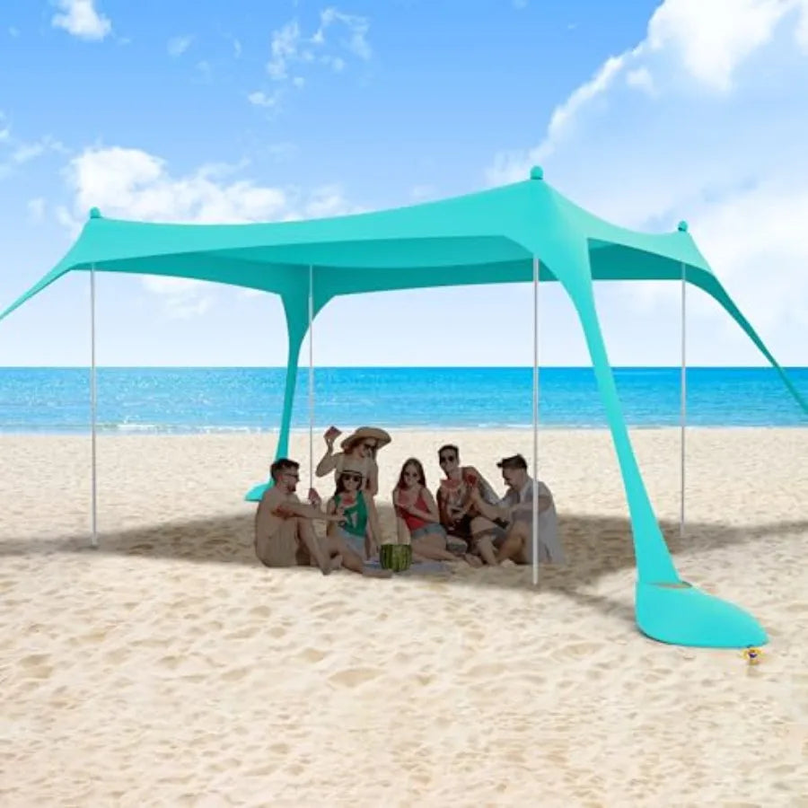 Beach Tent Shelter UPF50 With 4 Aluminum Poles Easy Setup