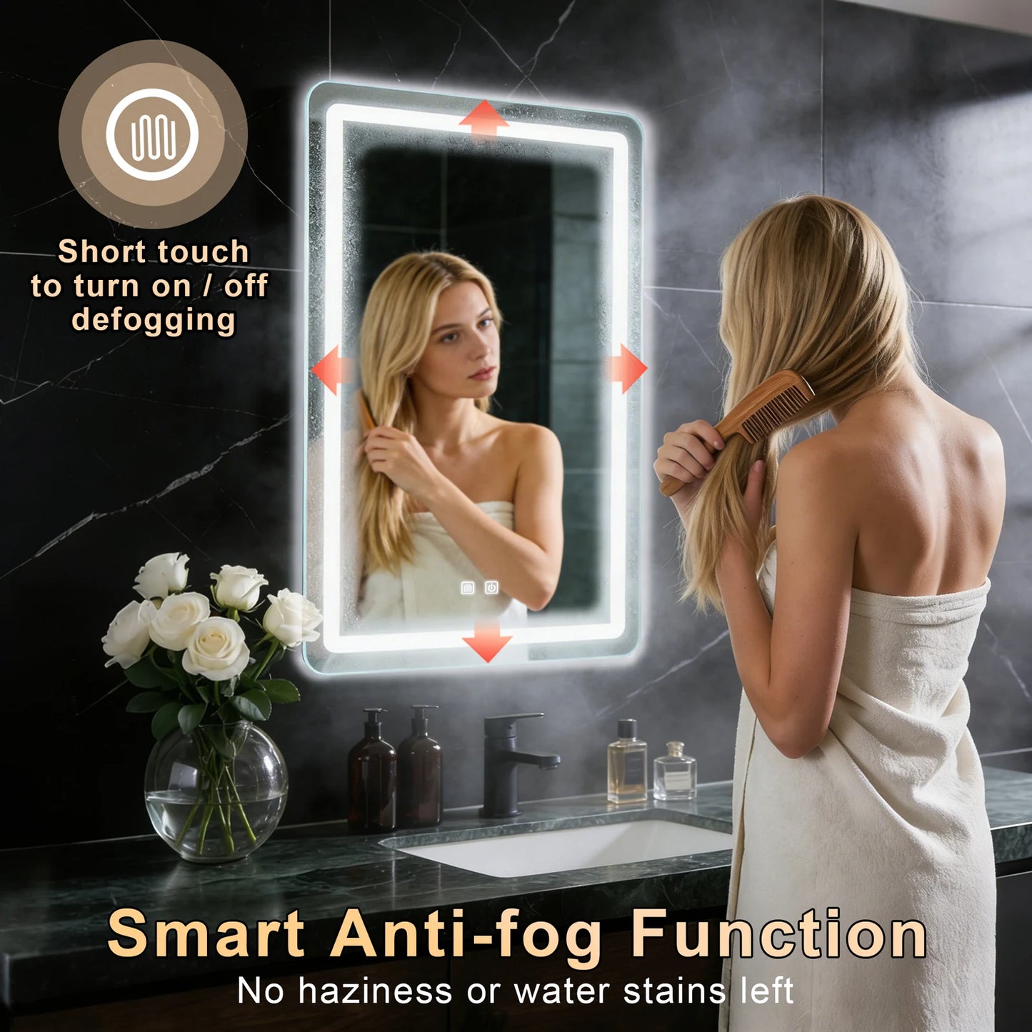50x70cm LED Bathroom Mirror Vanity Mirrors with Backlit Lights Fogless Makeup Mirror Wall Mounted with Demister