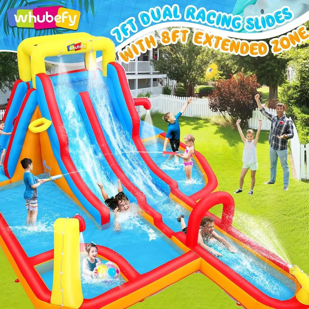 OLOEY Iatable Dual-Lane Water Slide Obstacle Course