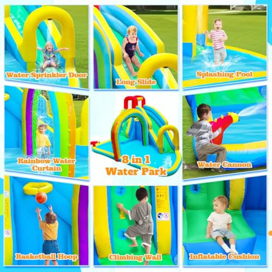 Inflatable Outdoor Water Park With Slide Sprinkler And Climbing Wall