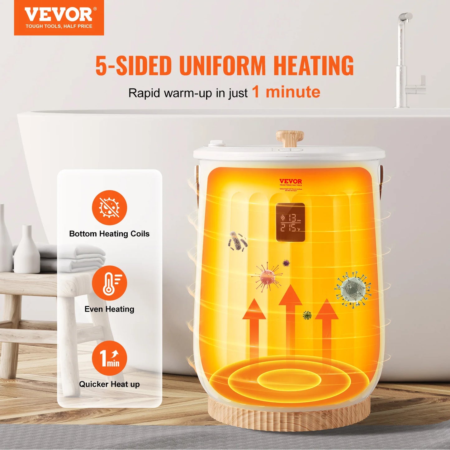 SucceBuy Towel Warmer Bucket LED Screen Auto Shutoff Child Lock