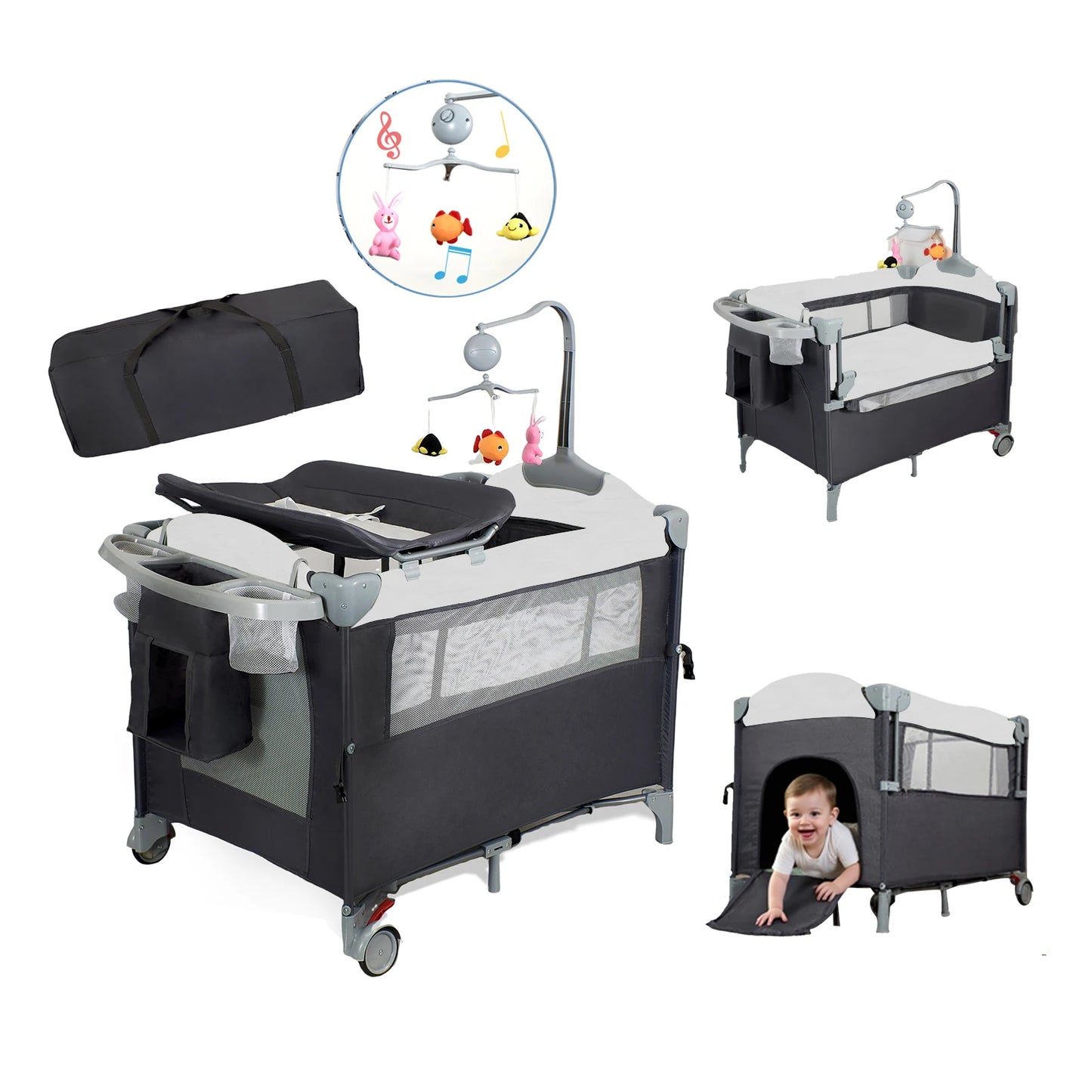 Pack n Play Portable Playard with Bassinet Baby Travel Crib with Changing Table Newborn to Toddler Folding Nursery Bed Playpen