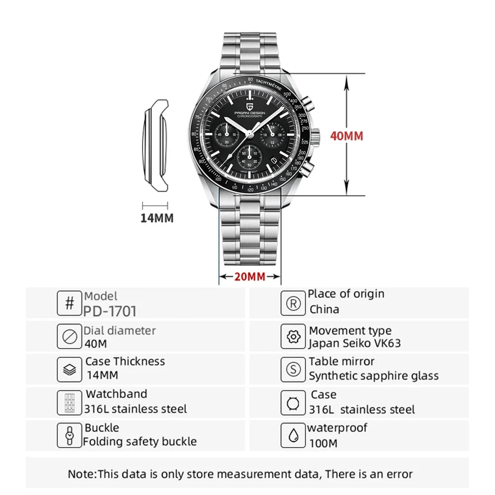 Pagani Design Moon V6 Chronograph Quartz Mens Watch