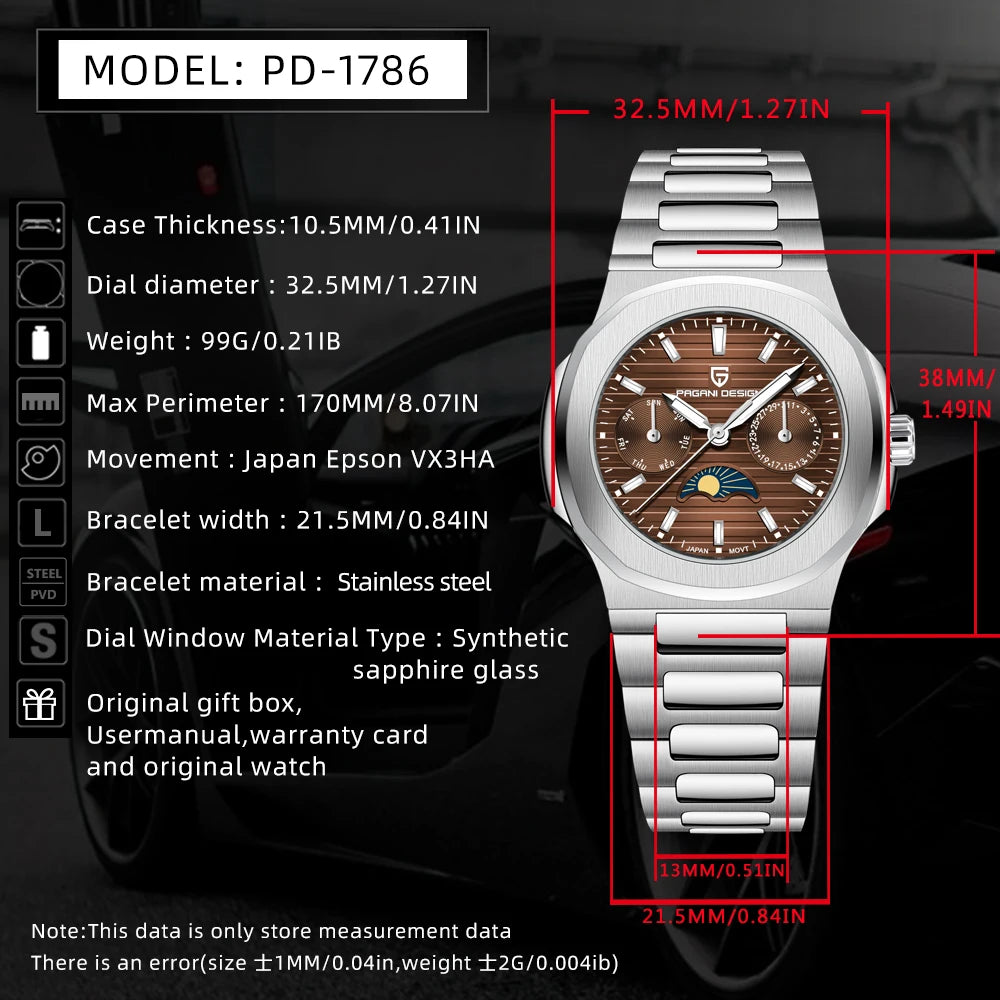 Pagani Design Womens Luxury Quartz Wristwatch Sapphire Waterproof