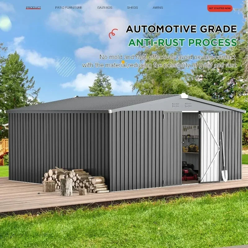 Outdoor Metal Storage Shed With Lockable Doors For Yard