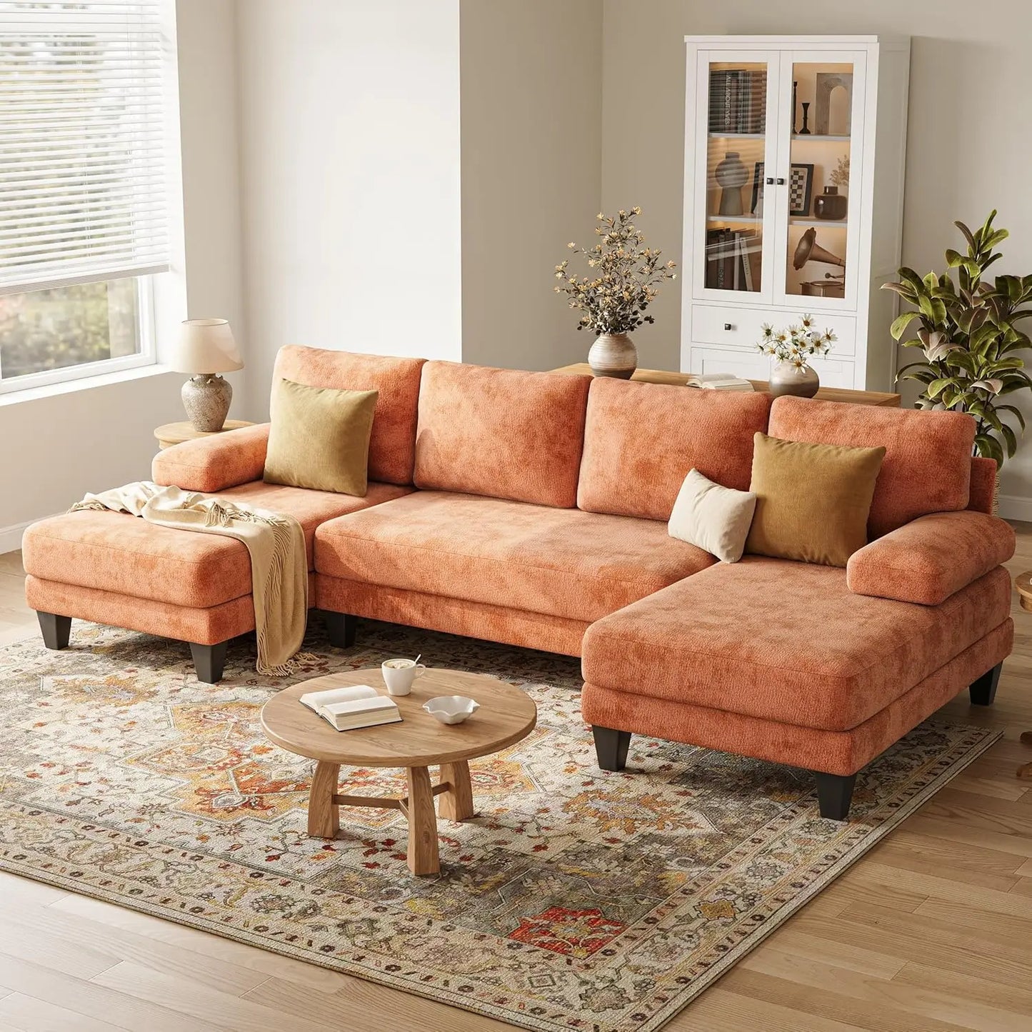 U Shaped Sectional Sofa With Double Chaise For Living Room
