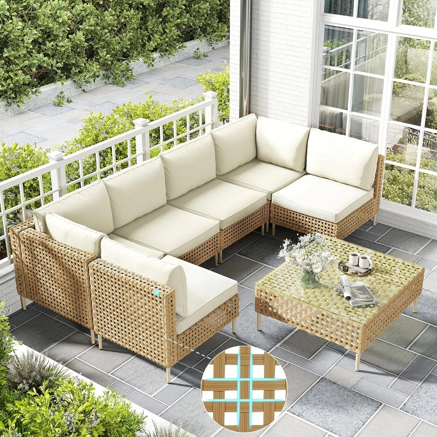 7 Piece Wicker Outdoor Sectional Sofa Set With Coffee Table