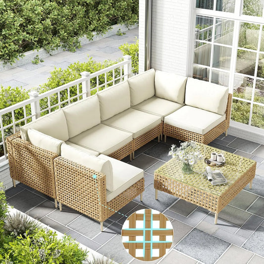 7 Piece Wicker Outdoor Sectional Sofa Set With Coffee Table