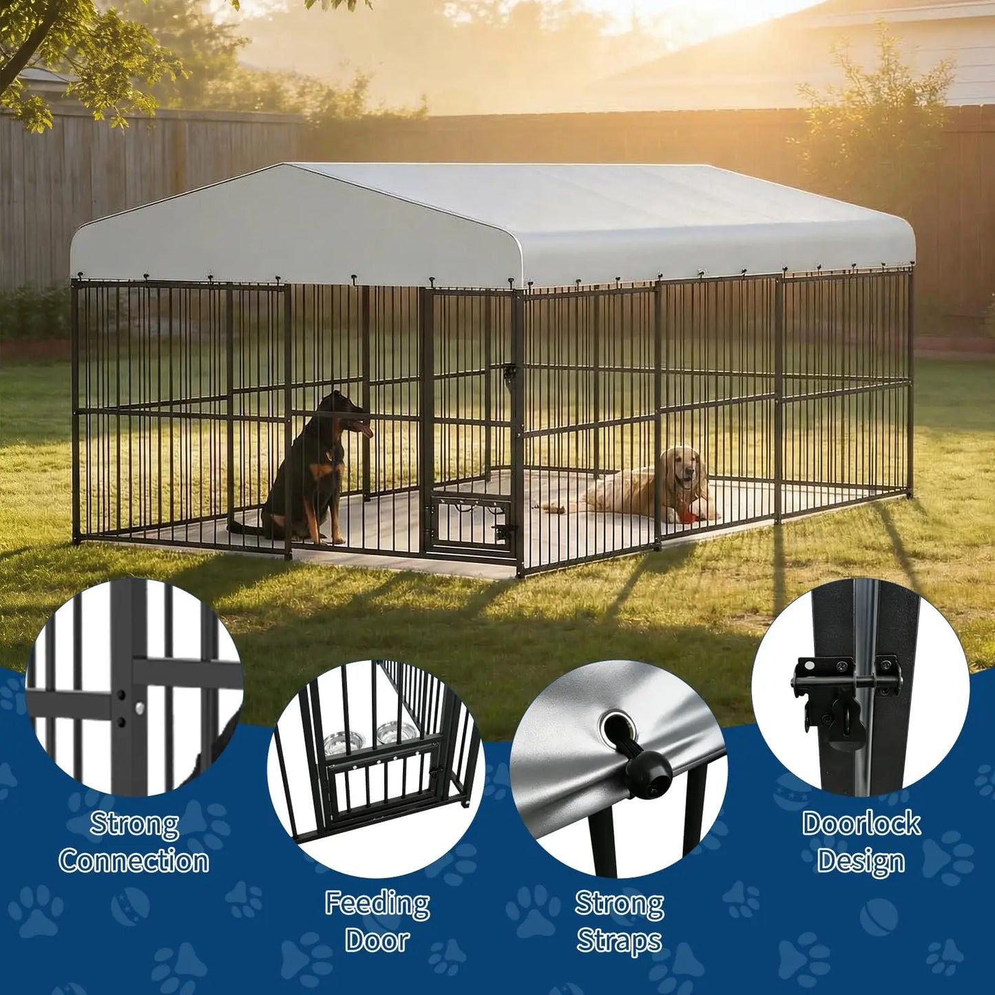 HiMISS Heavy Duty Outdoor Dog Kennel Enclosure With Waterproof Cover