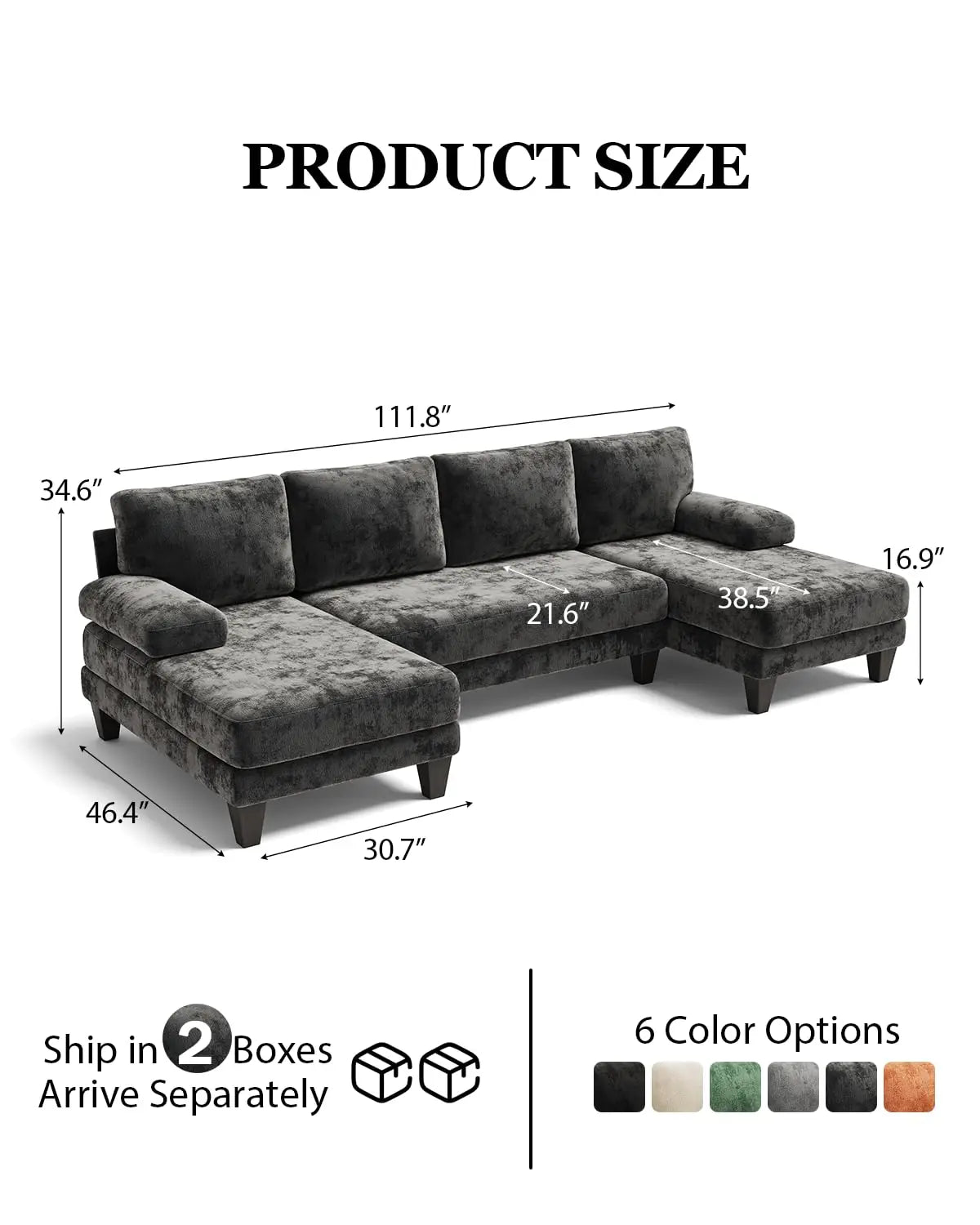 Chenille U Shaped Sectional Sofa With Double Chaise