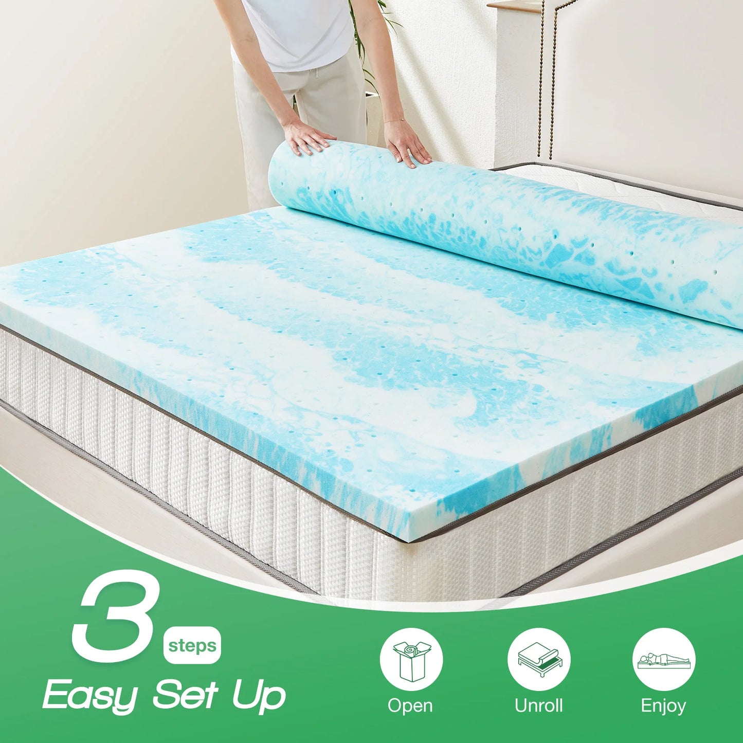 JHK Gel Memory Foam Mattress Topper For Cooling Comfort