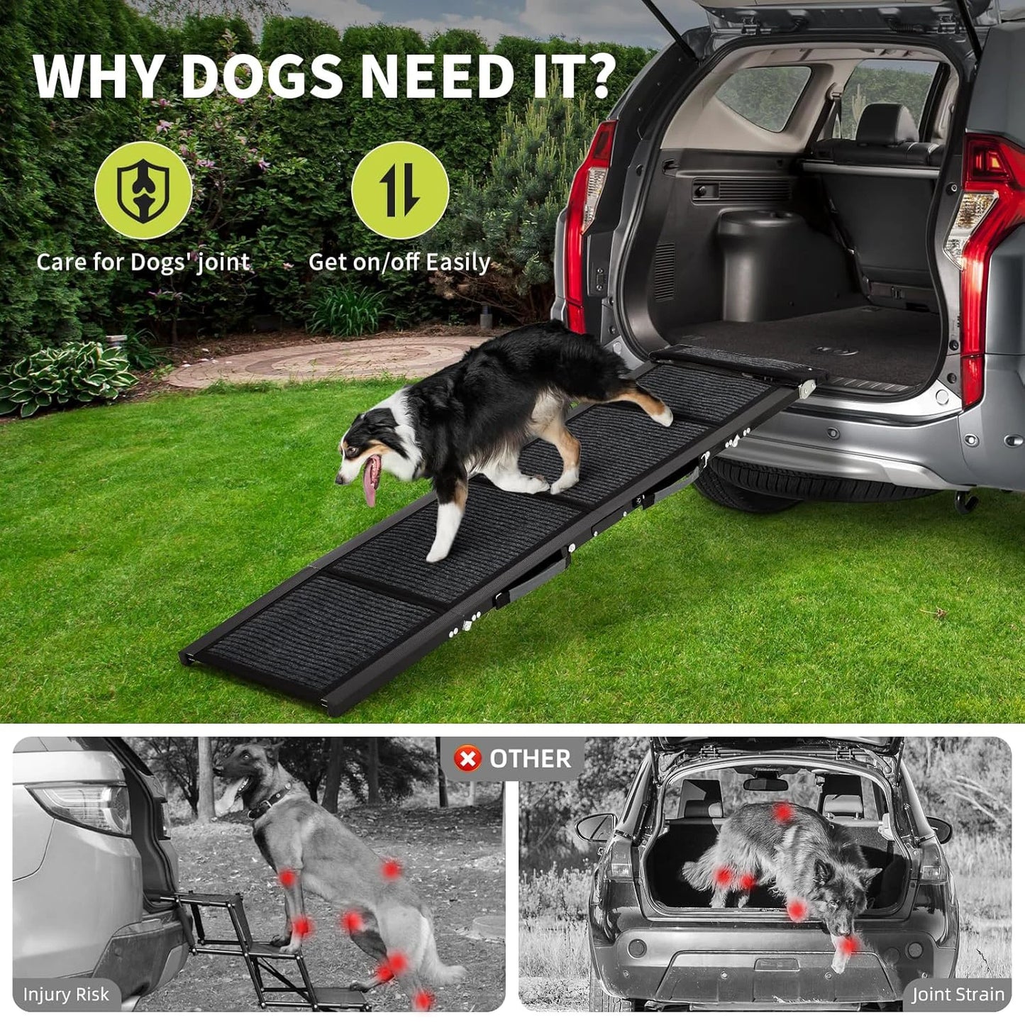 HiMISS Upgraded Folding Car Dog Ramp With Non Slip Surface Up To 250 Lbs