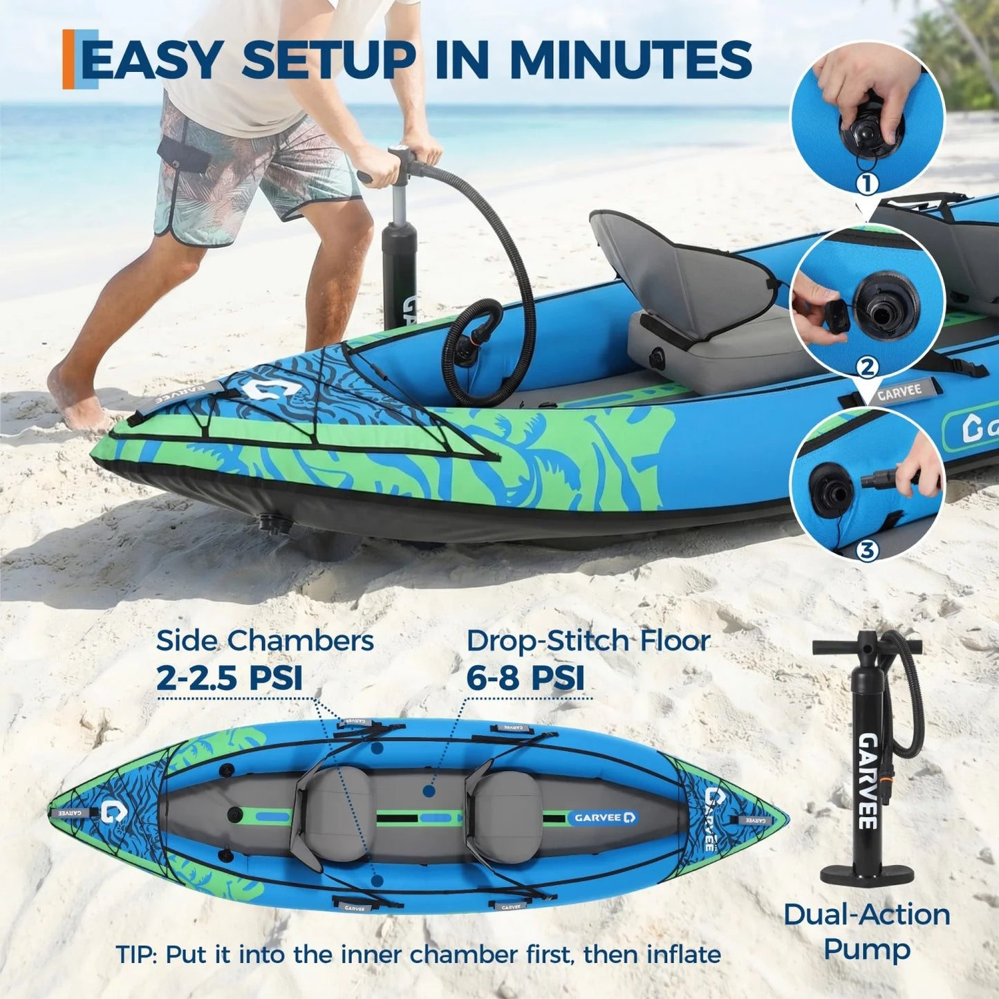 Two Person Inflatable Kayak For Fishing And Touring With Padded Seat