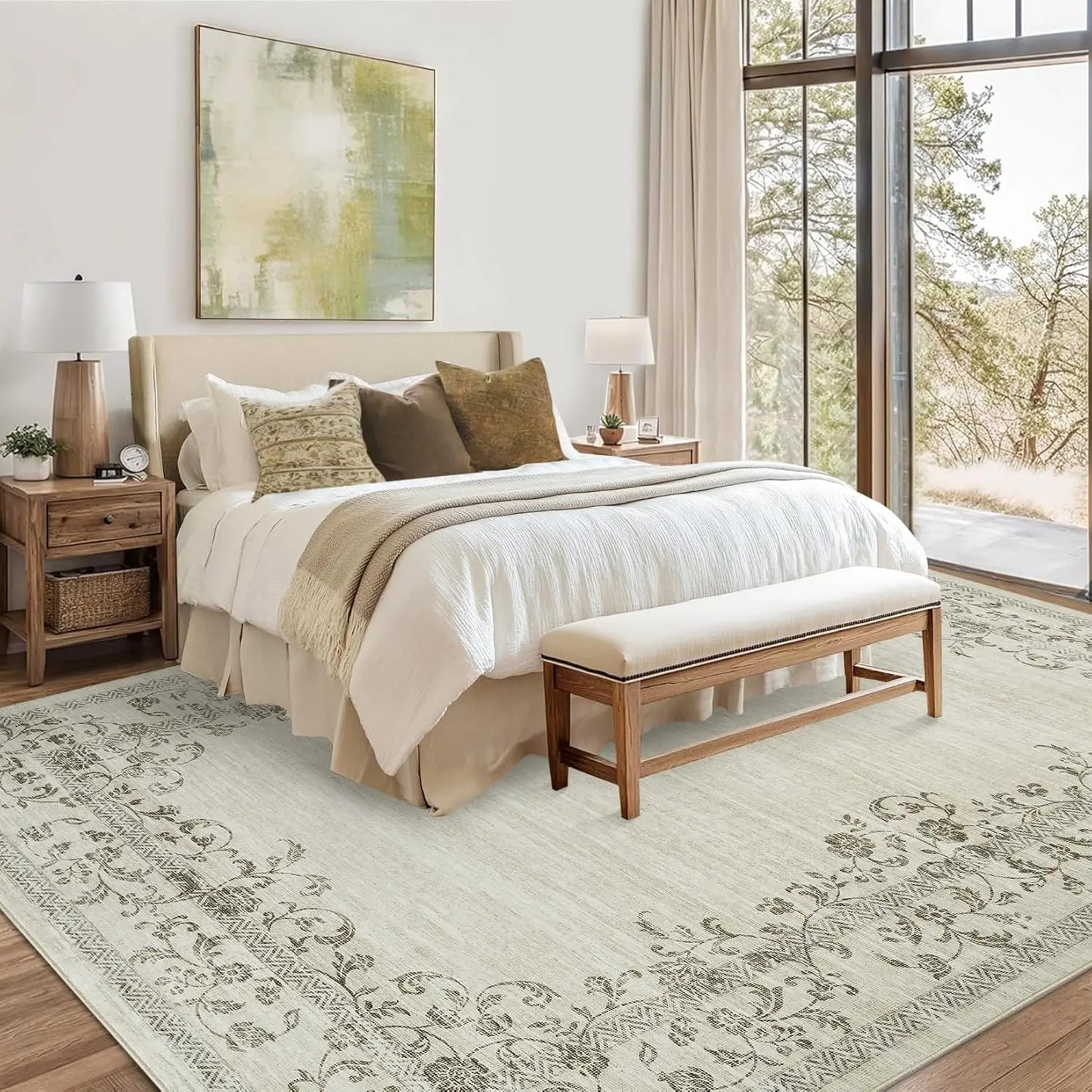 HiMISS Washable Floral Border Area Rug for Living Room Bedroom