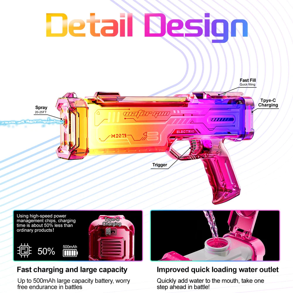 Electric Water Gun LED Light Sound Blaster for Outdoor Fun