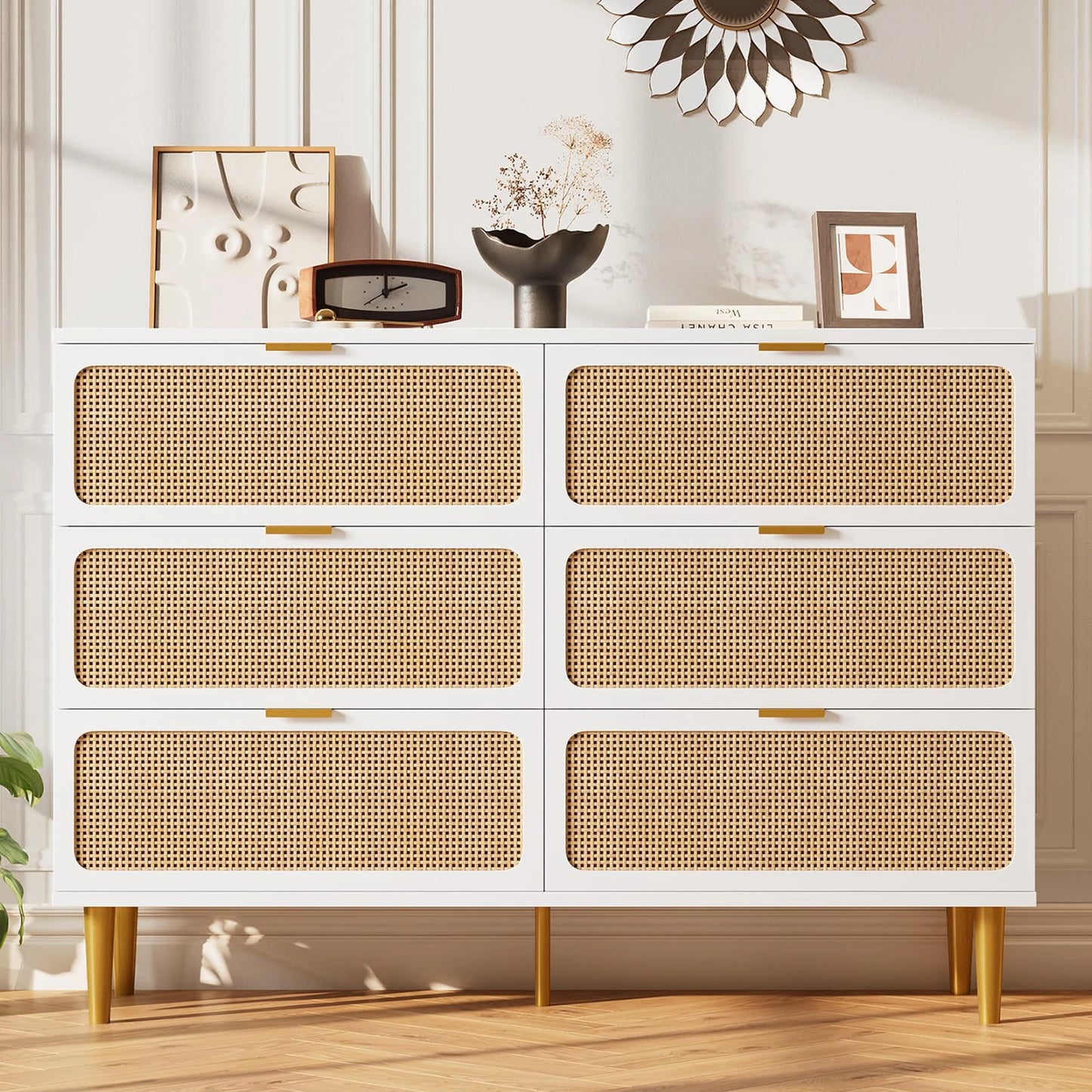 HiMISS Rattan Dresser With Handwoven Wood Finish Storage