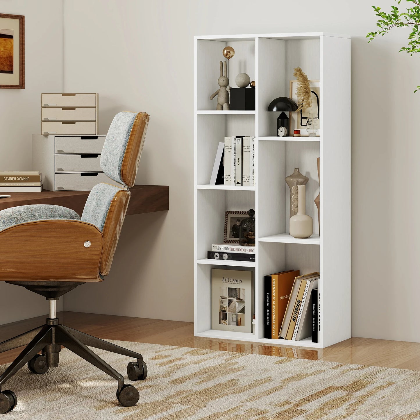 HOMASIS 7 Cube Bookcase Freestanding Wood Bookshelf