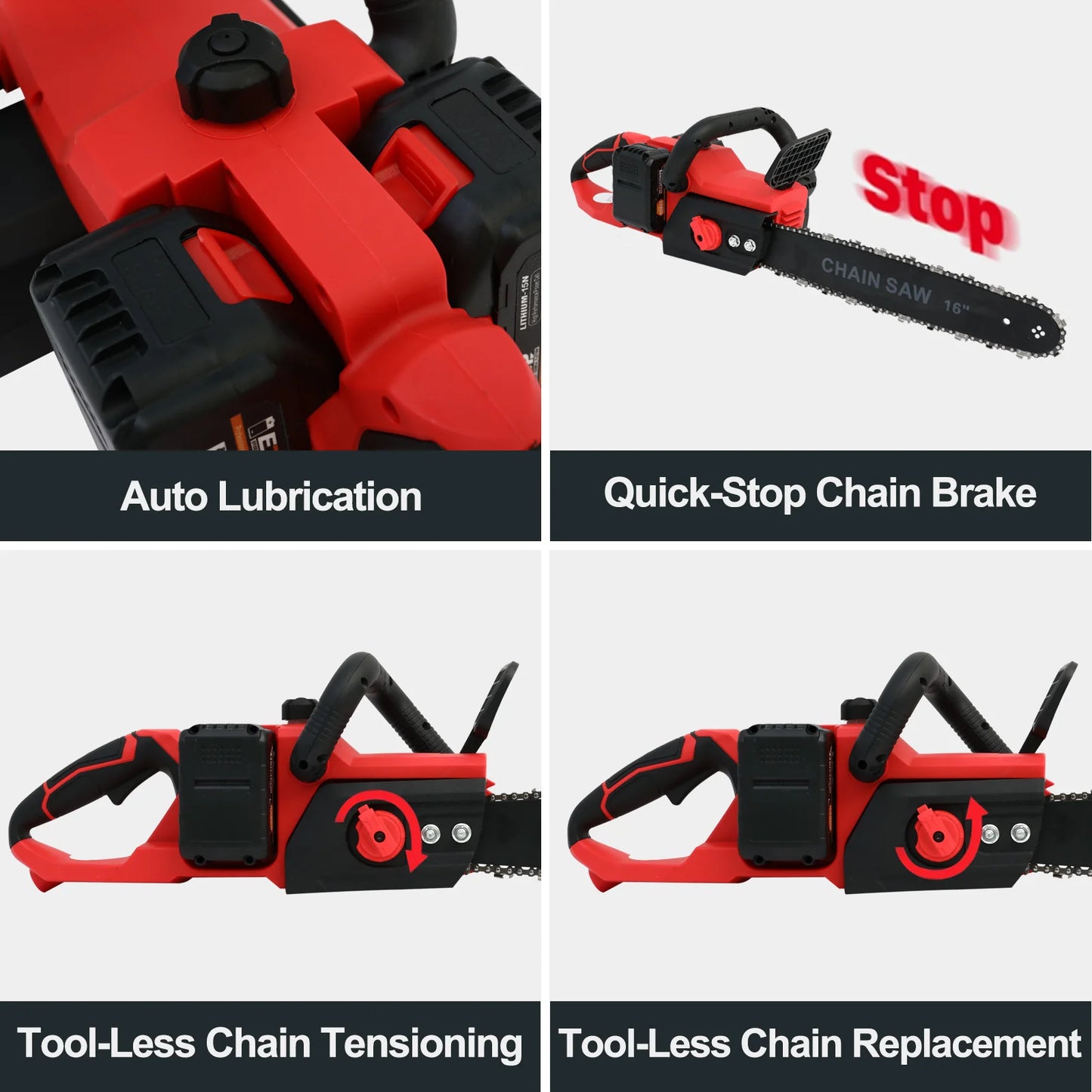 16 Inch Electric Chainsaw Cordless 42V 1350W Brushless Two Batteries 3 Chains 2 Chargers for Woodworking Cutting Tree Trimming