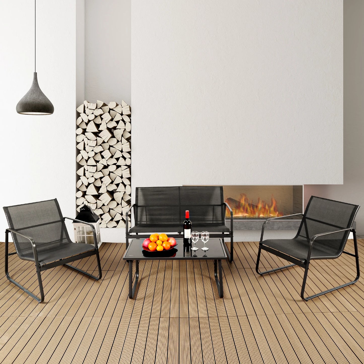 Patio Furniture Set With Metal Frame And Mesh Back