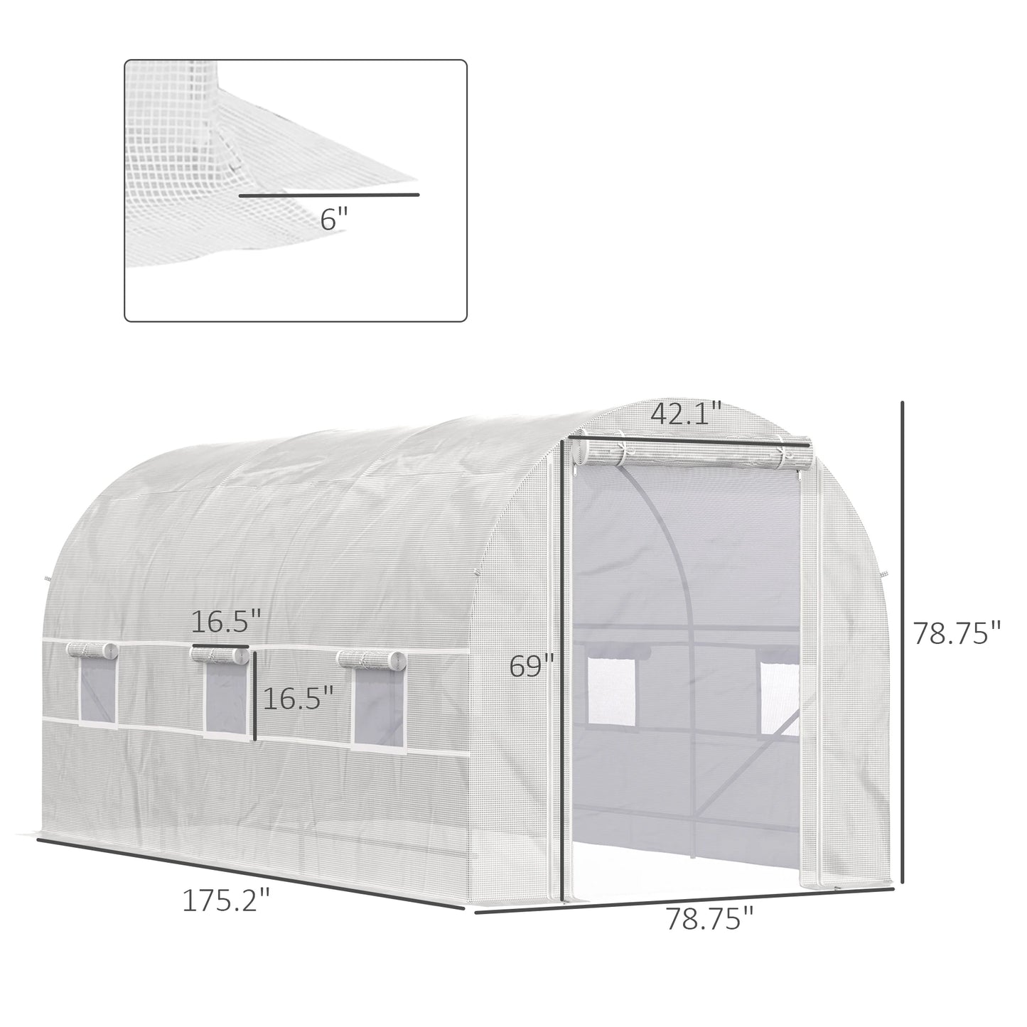 Outsunny Walk-In Greenhouse With Roll-Up Front Entrance And Six Side Windows