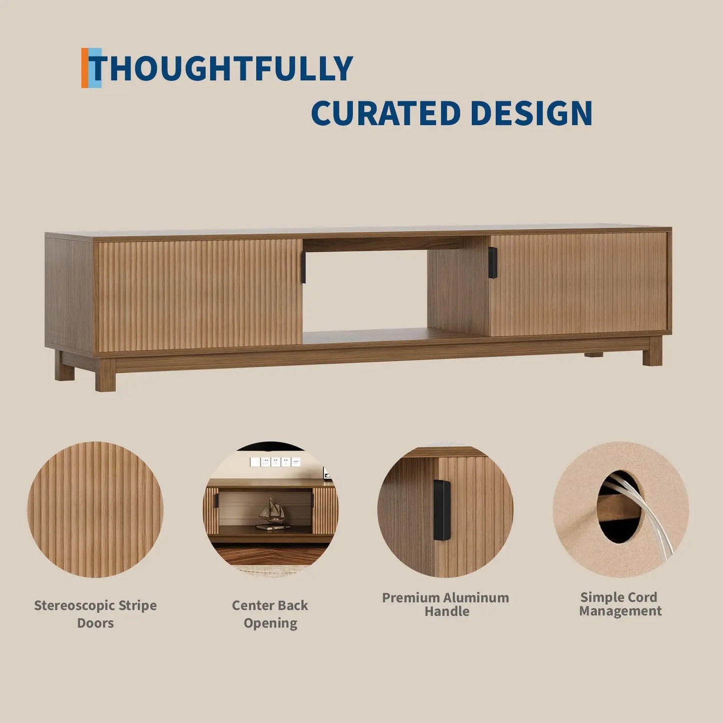 HiMISS Fluted TV Stand With Adjustable Shelves For Living Room