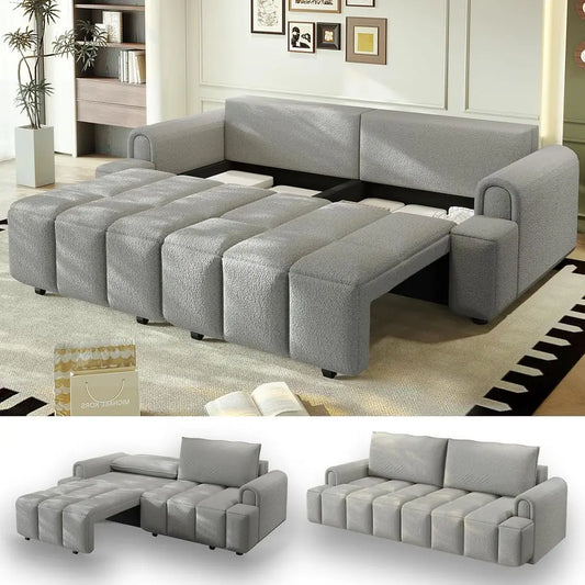 King Size 3-in-1 Convertible Sofa Bed, Upholstered Couch with Pull-Out Bed, Ideal for Small Spaces, Deep Seating, Storage Option