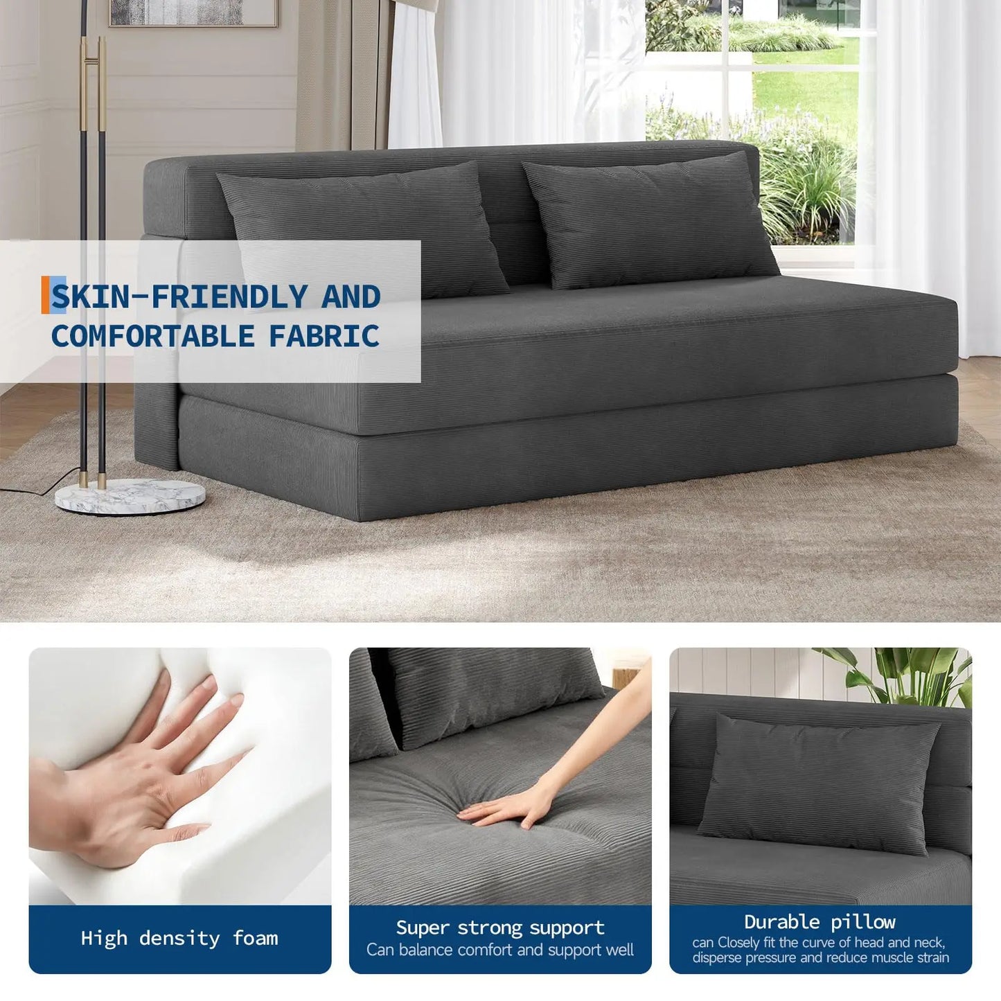 HobbyLane 4 In 1 Folding Sofa Bed Convertible Sleeper Loveseat